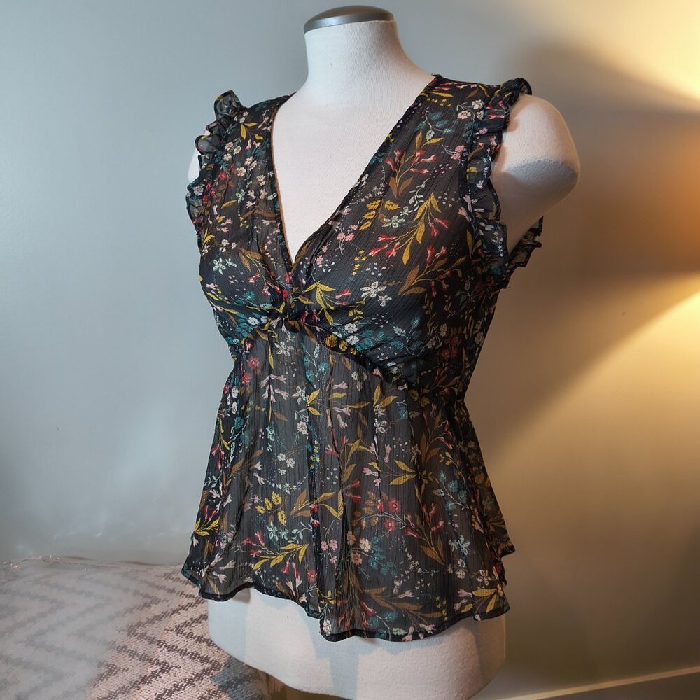 ZARA DARK PRINTED FLORAL TOP BLOUSE